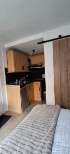 a small kitchen with a bed in a room at Le Désiré in Arras