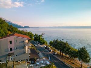 an aerial view of a street next to the water at Villa Strmec in Peštani