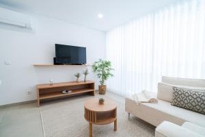 a living room with a couch and a tv at Nina da Nazare in Nazaré
