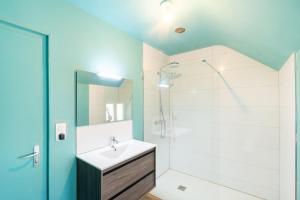 a bathroom with a sink and a shower at Bienvenue chez Pépère in Nitry +20 photos