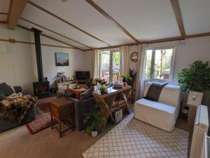 a living room with a couch and a table at Nyth y Dryw in Machynlleth
