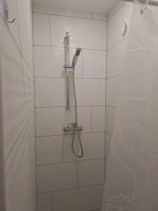 a shower with a shower head in a bathroom at Тоmiк Liepaja in Liepāja