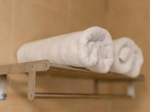 two towels on a towel rack in a bathroom at Pensiunea Bila in Naipu +44 photos