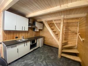 a kitchen with a sink and a staircase in a room at Агрооселя Ростоки in Zhdanivka
