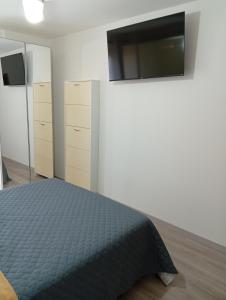 a bedroom with a bed and a flat screen tv at Casa Rotary in Lugo