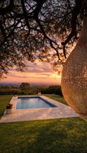 a swimming pool in a yard with a tree at Casa refugio in Santa María