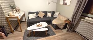 a small living room with a couch and a table at Appartement T1 Superdévoluy 6 personnes in Le Dévoluy +9 photos