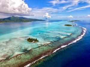 an aerial view of a small island in the ocean at EDEN Private Island TAHAA in Patio