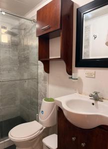 a bathroom with a toilet and a sink and a shower at CONNOLLY'S APARTMENTS in San Andrés