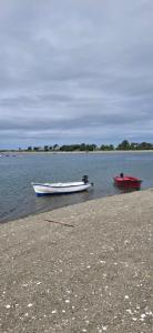 two boats sitting in the water on a beach at Luz de mareas in Ancud