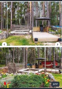 two pictures of a gazebo in the woods at Nature & Tranquility in Örebro