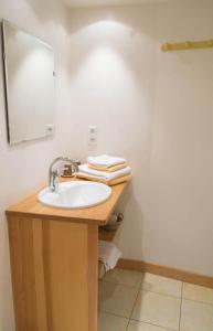 a bathroom with a sink and a mirror at Maison pierre de mercoeur in Le Malzieu-Ville +21 photos