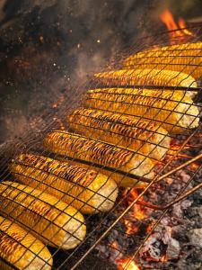 a bunch of hot dogs cooking on a grill at The Secret Garden House in Ijevan