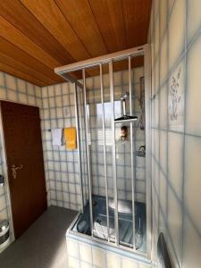 a bathroom with a shower with a sink in it at Hotel Haus Margarete am Meer in Norderney +39 photos
