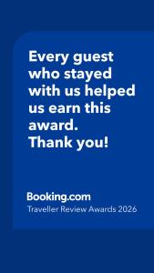a blue picture with the words every guest who stayed with us helped us earn this at Pavilnis house in Vilnius