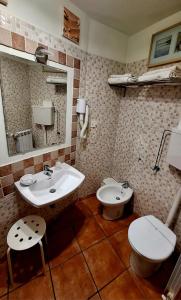 a bathroom with a sink and a toilet and a mirror at B&B Nuova Loggia in Fabriano