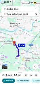 a screenshot of a google map with a red marker at Beamish apartment in Pelton