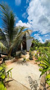 a house with a palm tree in front of it at Yashi's Place Sigiriya in Sigiriya