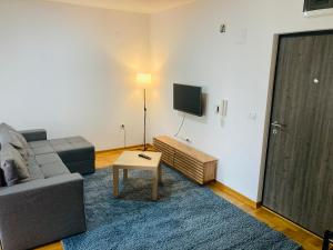 a living room with a couch and a tv and a table at Apartman 4 you 4 in Belgrade