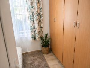a room with a cabinet and a plant next to a window at Petrović Garden in Inđija