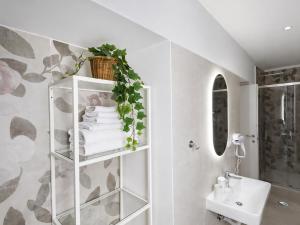 a bathroom with a sink and a shelf with plants at Incoming Medina in Naples