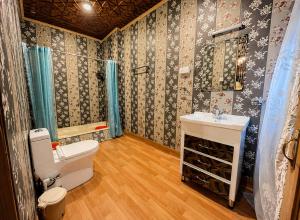 a bathroom with a toilet and a sink at The Heritage Group of Houseboats in Srinagar