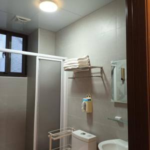 a bathroom with a shower and a toilet and a sink at Kiutaro 2 in Yuli +50 photos