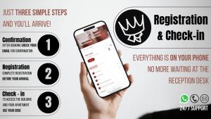 a hand holding a iphone with registration and check in at Boutique Residence by Little King in Prague