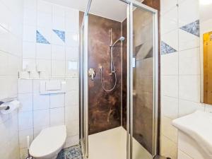 a bathroom with a shower with a toilet and a sink at Apartment Christine by Interhome in Prutz