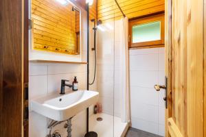 a bathroom with a sink and a shower at Chalet 22 Bernau in Bernau im Schwarzwald +28 photos