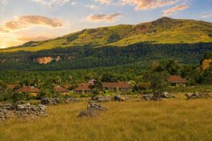 a field of grass with a mountain in the background at Mogodi Lodge in Graskop +26 photos