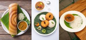 two pictures of different types of food on plates at Easy Nest Kannur in Valapattanam