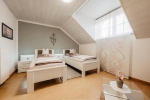 a bedroom with two beds and a window at Ferienwohnung Pietzavka in Wiesenfelden