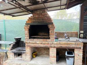 an outdoor brick oven with a sink and a stove at Anchor Boutique- Clisura Dunării in Liborajdea