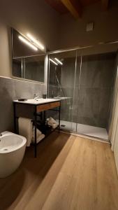 a bathroom with a shower and a sink and a tub at Ca' Giulia in Rigoso