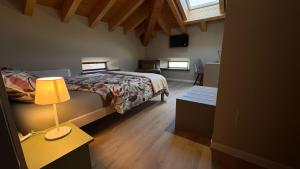 a bedroom with a bed and a lamp on a table at Ca' Giulia in Rigoso +11 photos