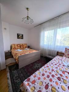 a bedroom with two beds and a window at Etno Kuća Jaćimović 1 in Pranjani +23 photos