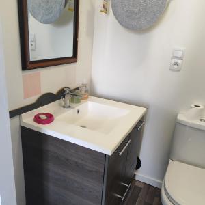 a bathroom with a sink and a toilet at Chambre pour 2 personnes à Formigny RDC in Formigny