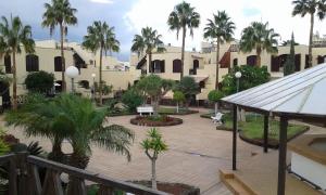 a view of a courtyard with palm trees and buildings at Tagoro Park in Costa Del Silencio