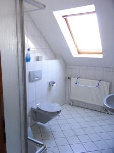 a bathroom with a toilet and a sink at Steenshof in Klötzin +13 photos