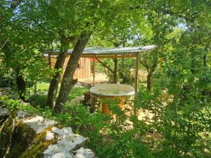a gazebo in a yard with a tree at La nuitée belle in Cénevières
