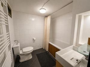 a bathroom with a toilet and a sink and a tub at Rose Cottage in Bovec
