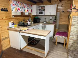 a small kitchen with a counter in a cabin at Cabaña de campo in Castro