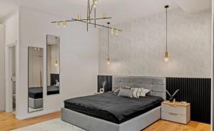 a bedroom with a large bed and a mirror at Apartment with Exclusive Amenities in George Town