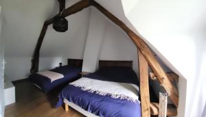 a bedroom with two beds in a attic at La Petite Rochette in Chédigny