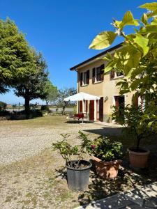 a house with two potted plants in front of it at Casa Olinda in Lazise