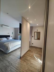 a bedroom with a bed and a mirror at Casa chacras in Chacras de Coria +8 photos