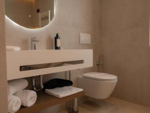 a bathroom with a toilet and a sink and a mirror at la Réserve by Duka Winery in Draç +44 photos