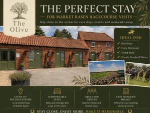 a flyer for the perfect stay for market transfer raster racecourse visits at The Olive in Market Rasen