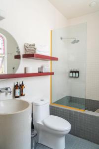 a bathroom with a toilet and a shower and a sink at Casa Amari in Mexico City